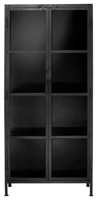 Union Tall Curio Cabinet, Black Iron and Clear Glass