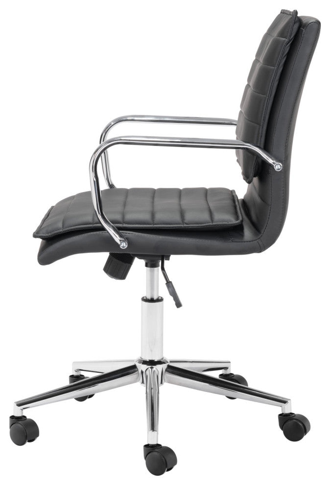 Computer Chair, Faux Vinyl Leather, Steel, Black, Chrome, Home Business Office