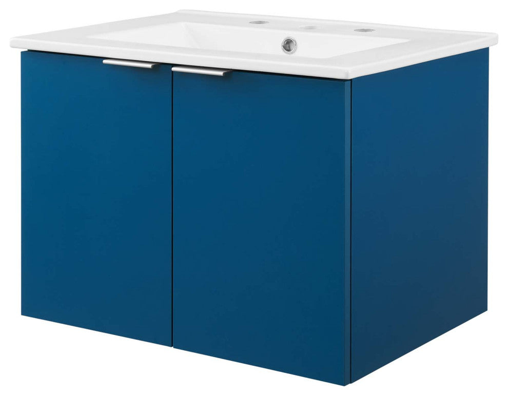 Sink Vanity Cabinet, Wall Mounted, Melamine, Blue Navy White, Modern, Bathroom