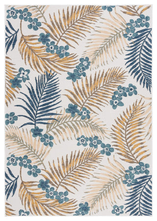 Safavieh Sunrise Collection SUN675 Indoor-Outdoor Rug, Ivory/Blue Gold, 4'x5'7"