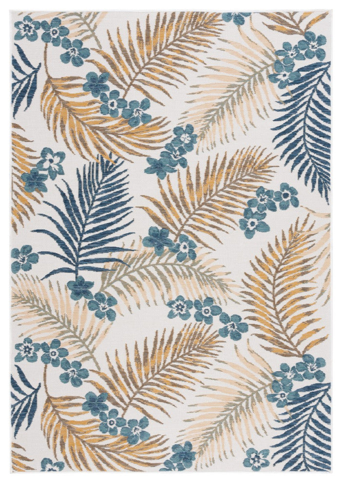 Safavieh Sunrise Collection SUN675 Indoor-Outdoor Rug, Ivory/Blue Gold, 4'x5'7"