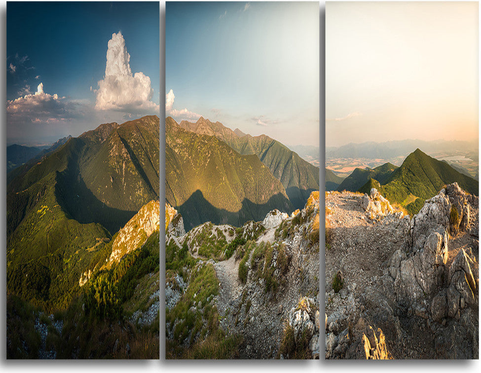 "Rocky Green Mountains Panorama" Metal Wall Art, 3 Panels, 36"x28"
