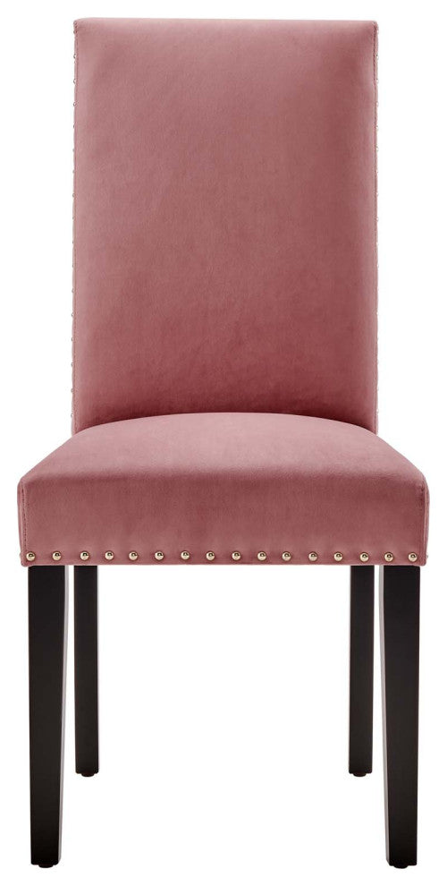 Side Dining Chair, Set of 2, Velvet, Wood, Pink, Modern, Cafe Bistro Restaurant