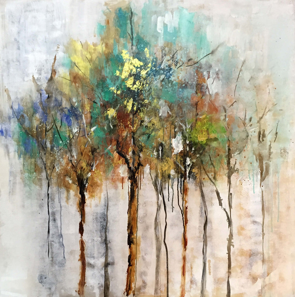"Color Me Trees" Hand Painted Canvas Art - Wrapped Canvas Painting