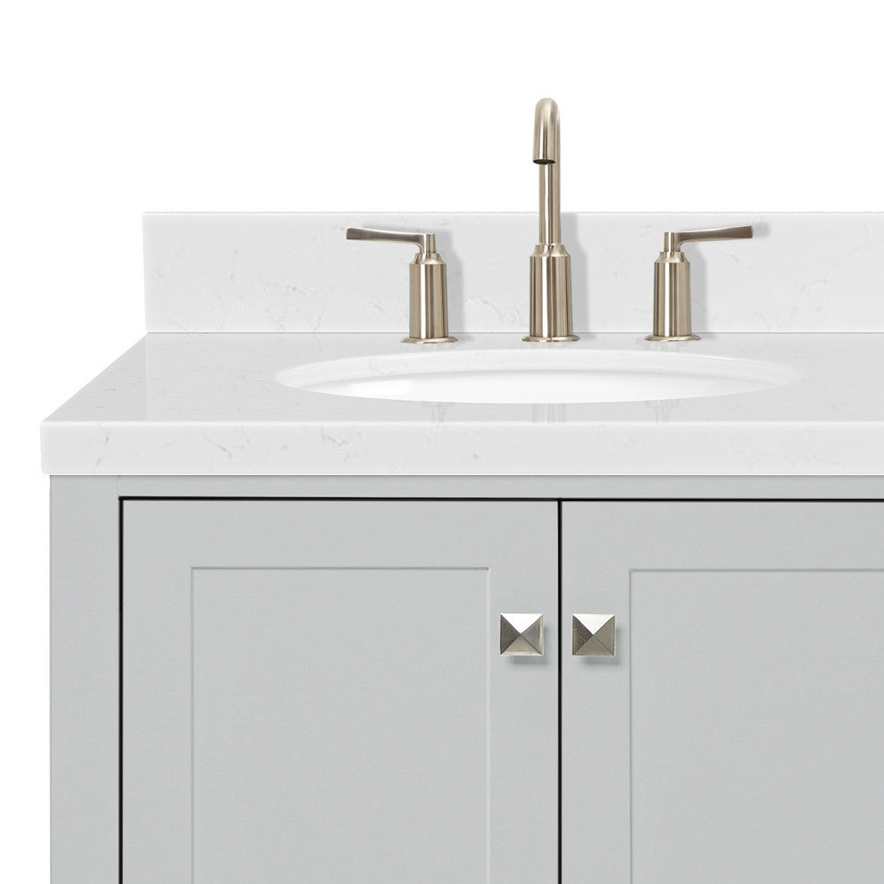 Ariel Cambridge 42" Left Offset Single Oval Sink Vanity, Carrara Quartz
