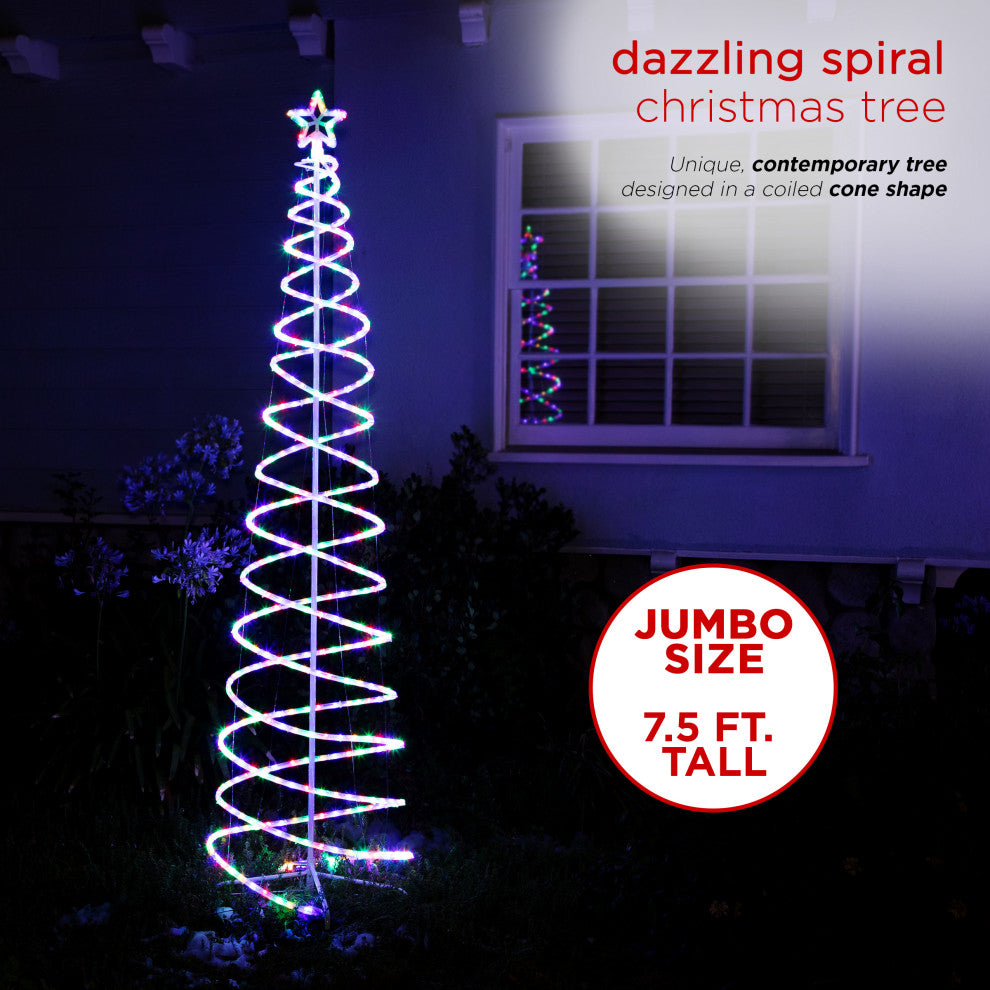 Spiral Multi-Function Over 7 Feet Tall Christmas Tree with Multicolor LED Lights