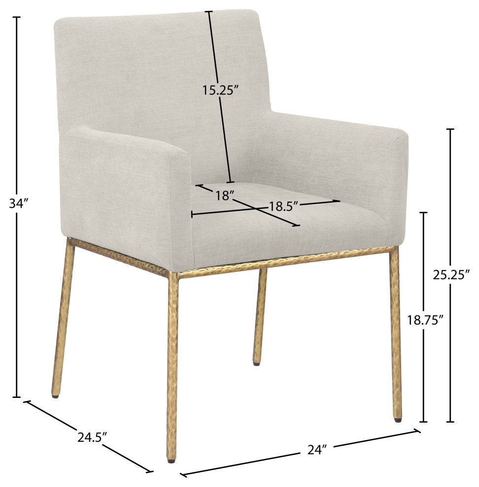 Reeves Upholstered Dining Chair, Cream, Chenille , AC,  Brushed Brass, Set of 2