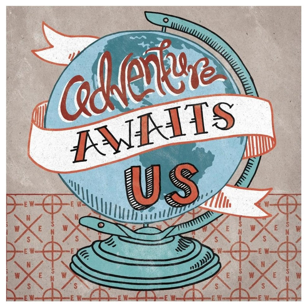 "Adventure Love Globe" Digital Paper Print by Mary Urban, 32"x32"