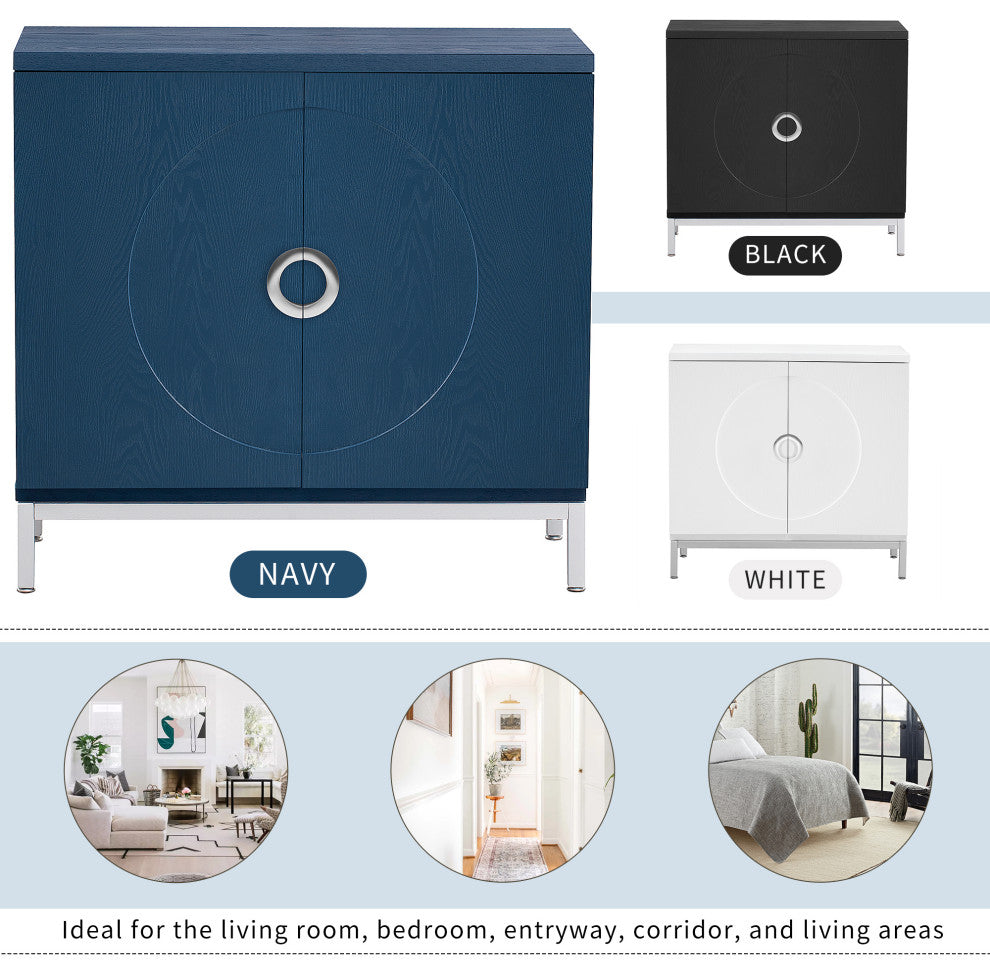TATEUS 34" Accent Cabinet-Simple Storage Cabinet With Solid Wood Veneer, Navy