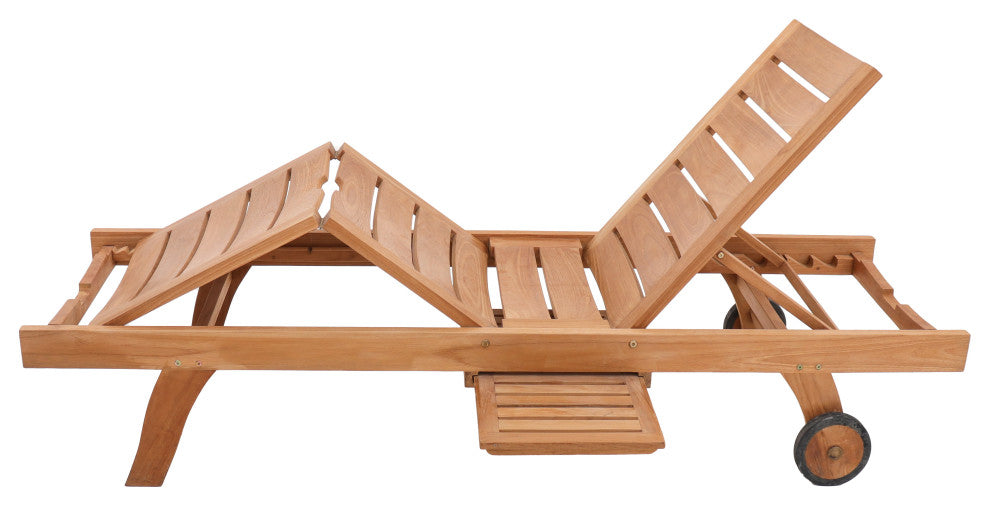 Nordic Style Natural Teak Outdoor Sun Lounger with Adjustable Seat, Side Table
