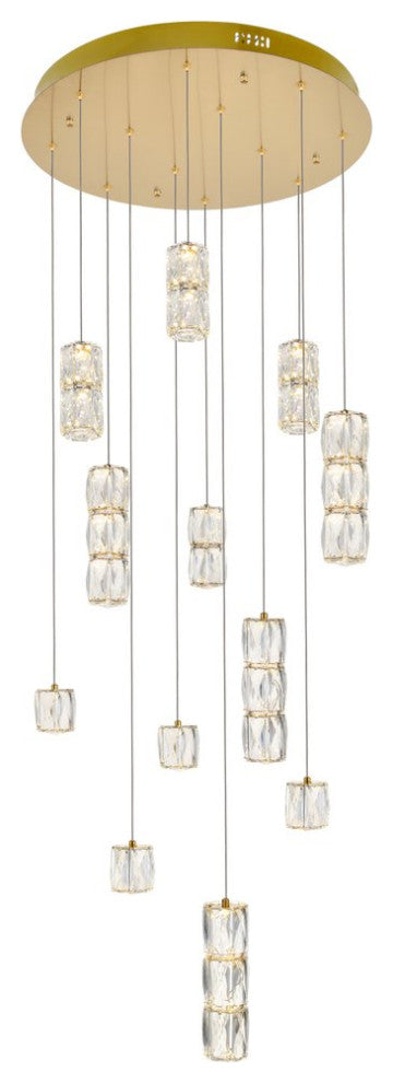 Paige LED Light Gold Pendant Clear Crystal