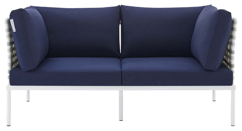 Lounge Loveseat Sofa, Sunbrella, Aluminum, Metal, Blue Navy, Modern, Outdoor