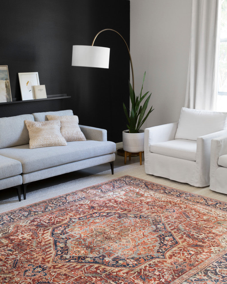 Red Navy Printed Polyester Layla Area Rug by Loloi II, 3'-6"x5'-6"