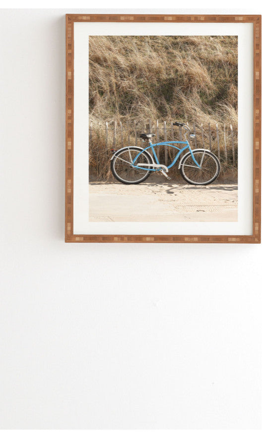 Henrike Schenk, Blue Beach Bike, Holland, Dutch Grass Dunes Framed Wall, 14x16.5