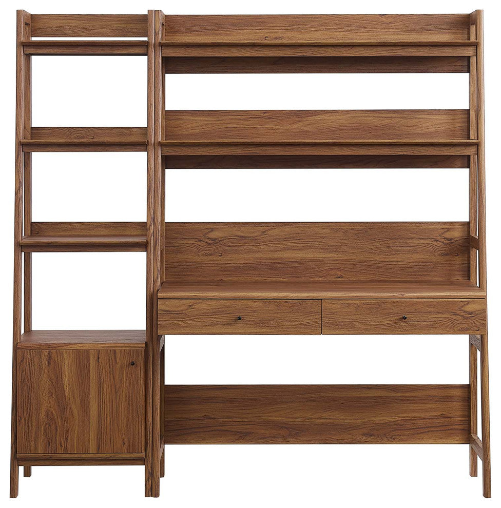 Bixby 2-Piece Wood Office Desk and Bookshelf, Walnut