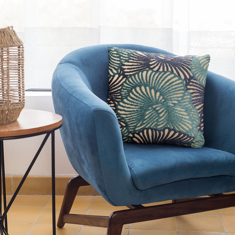 Plutus Blue Plush Damask Luxury Throw Pillow, 18"x18"