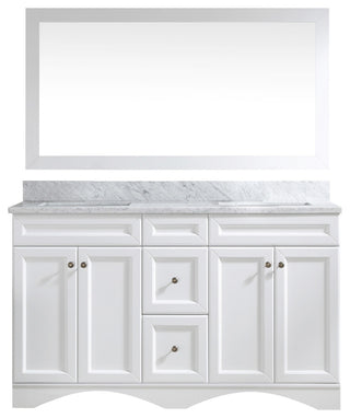 CASAINC 60" Marble Top Double Sink Bathroom Vanity with Mirror, White