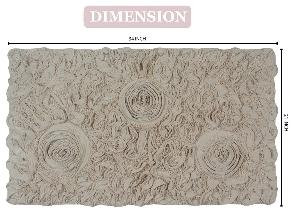 Bell Flower Collection Cotton Bath Rug, 21"x34", Linen