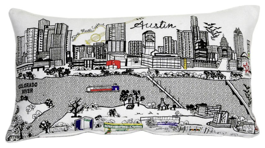 25" White Austin Daylight Skyline Lumbar Decorative Pillow