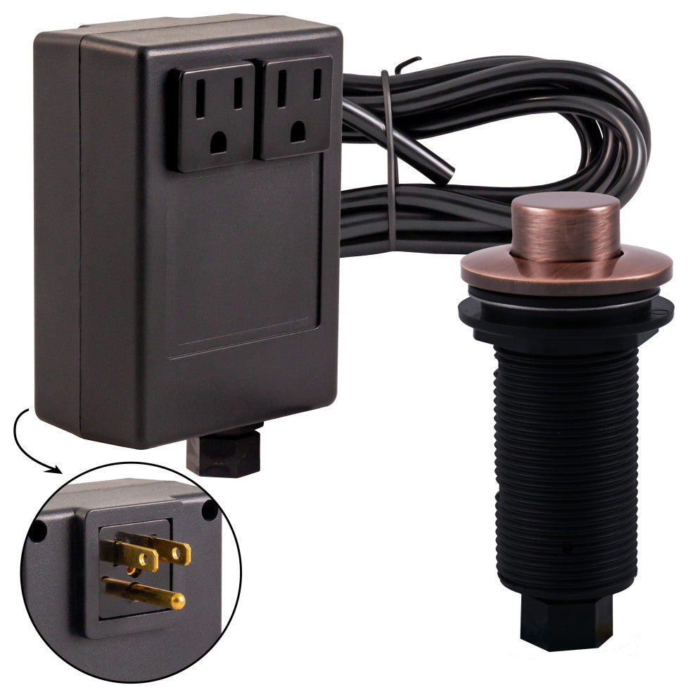 Raised Button Disposal Air Switch and Dual Outlet Control Box, Antique Copper