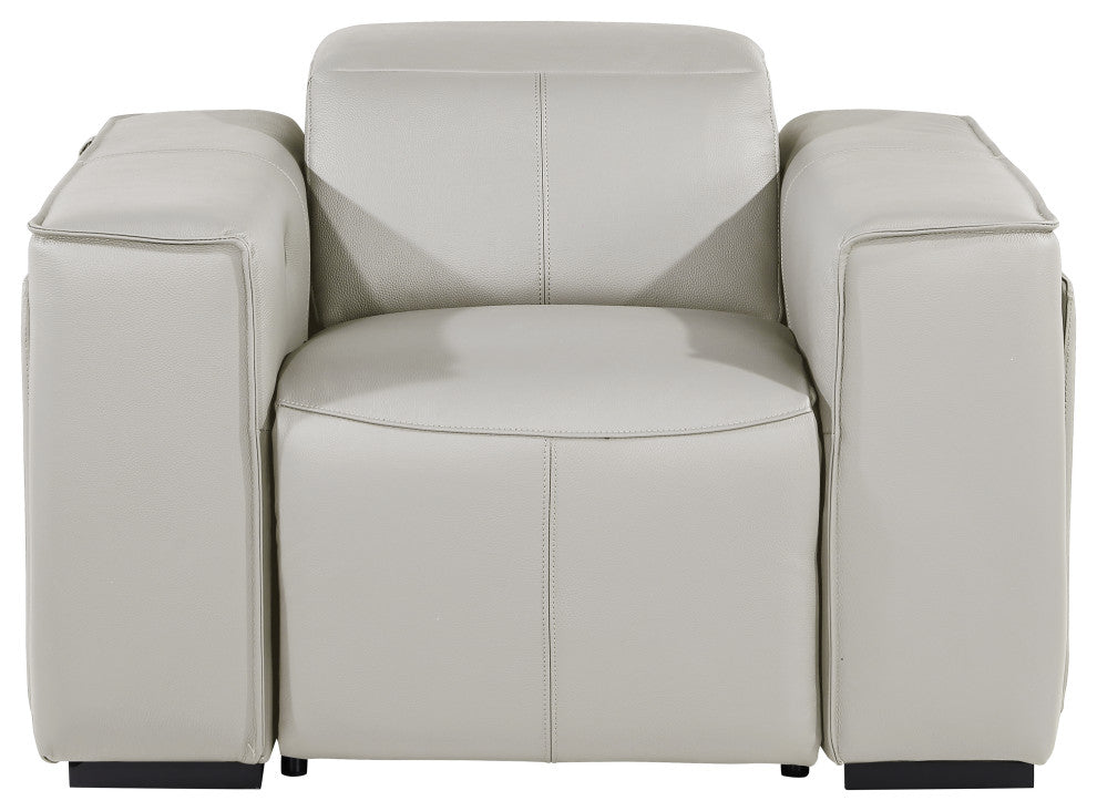 Niccolo Italian Leather Power Reclining Arm Chair With Headrests, Light Gray