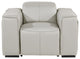 Niccolo Italian Leather Power Reclining Arm Chair With Headrests, Light Gray