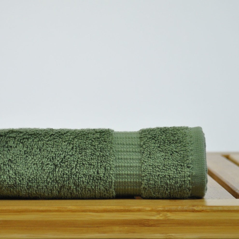 Dobby Border Luxury Hotel and Spa Wash Cloth, Set of 12,  Moss