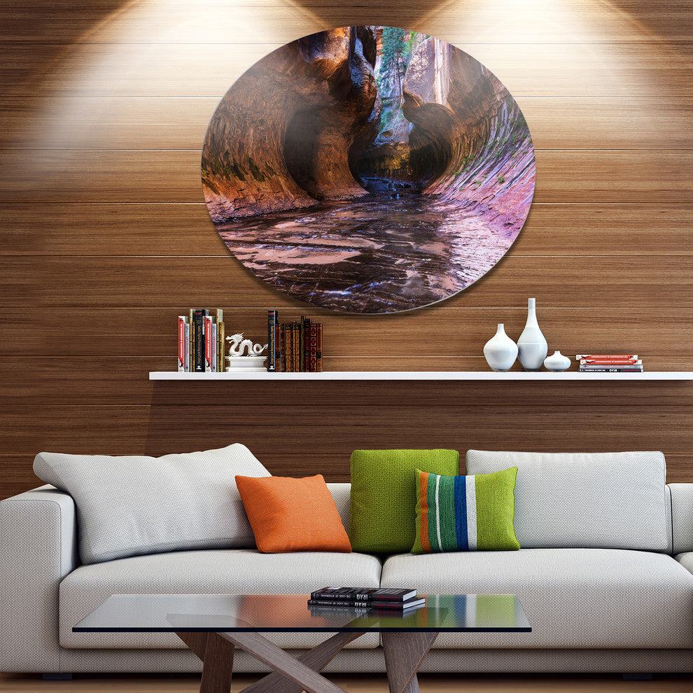 Cave In Zion National Park Utah, Landscape Disc Metal Artwork, 36"