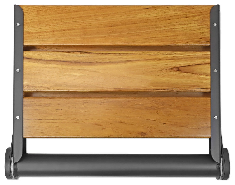 18" ADA Compliant Folding Teak Wood Shower Bench Seat Medical Wall Mount Black