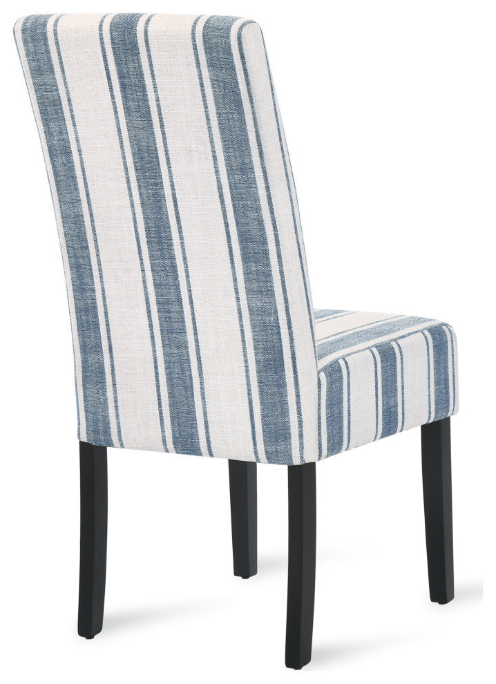 Percival Upholstered Dining Chairs, Set of 2, Dark Blue Line and Espresso, 100% Polyester