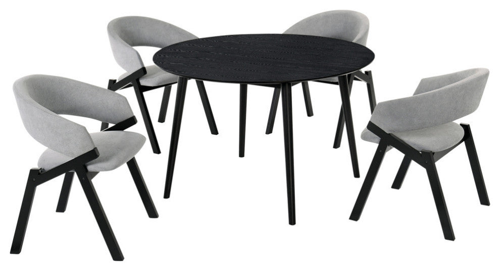 Arcadia and Talulah Round and Wood 5-Piece Dining Set, Gray and Black, 48"