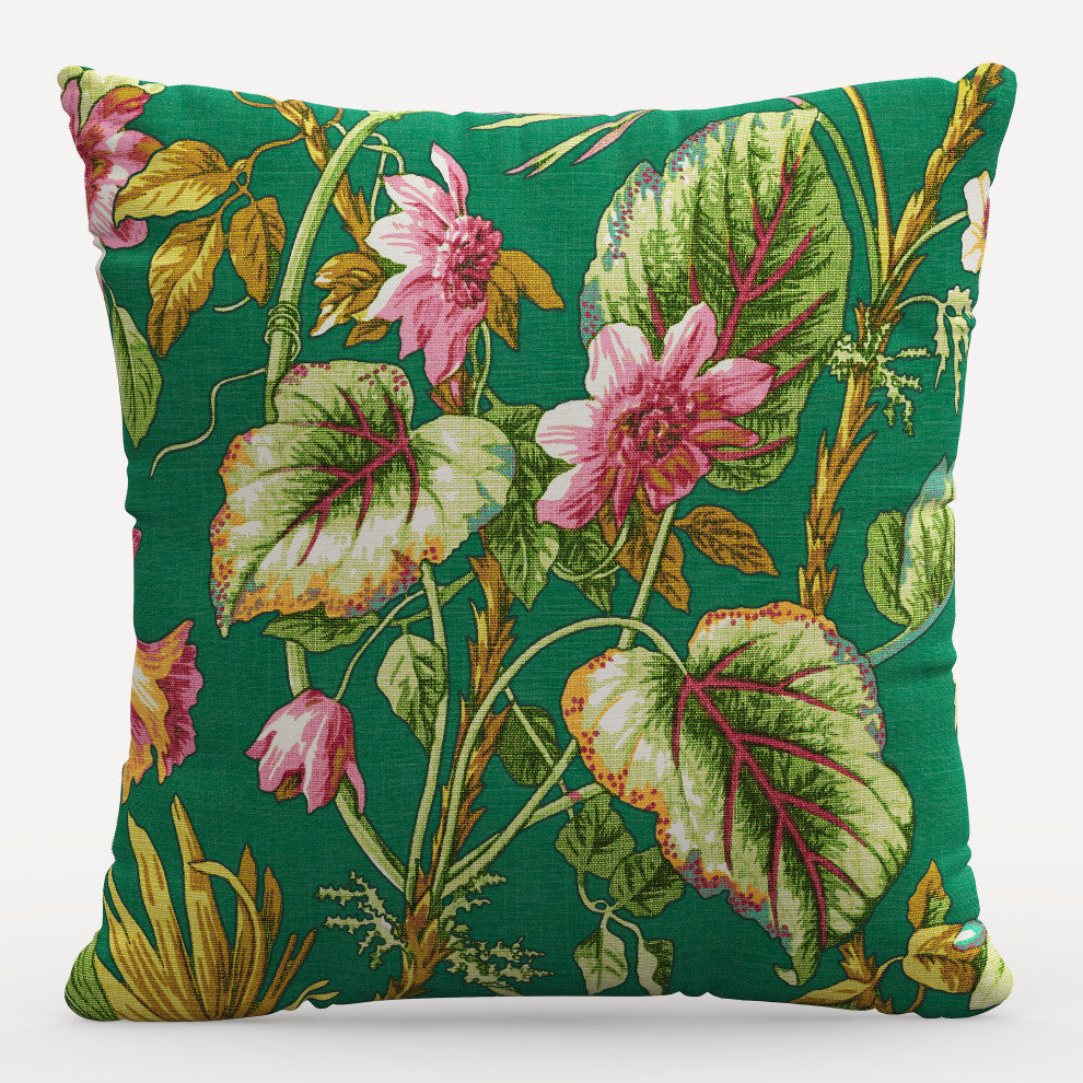 Red from Scalamandre 20" Decorative Pillow, Tropical Flora Green
