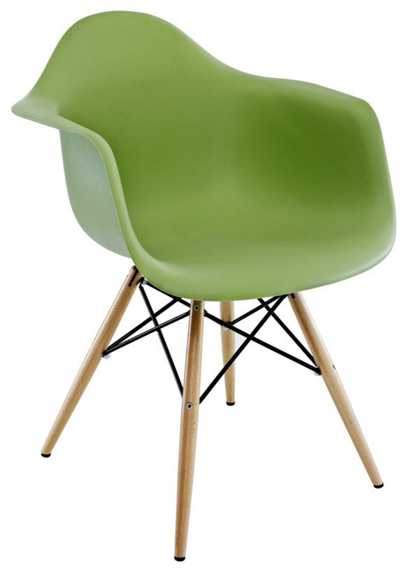 DAW Green Mid Century Modern Plastic Dining Chair, Wood Eiffel Leg, Set of 4