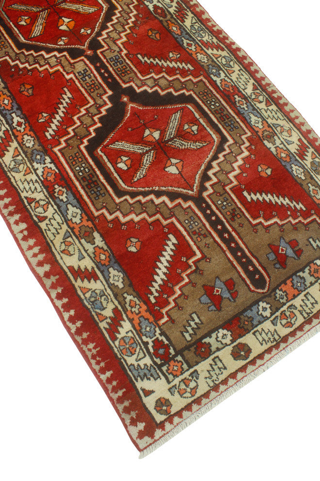 Fine Vintage Distressed Elinor Red/Ivory Runner, 3'3 x 12'5