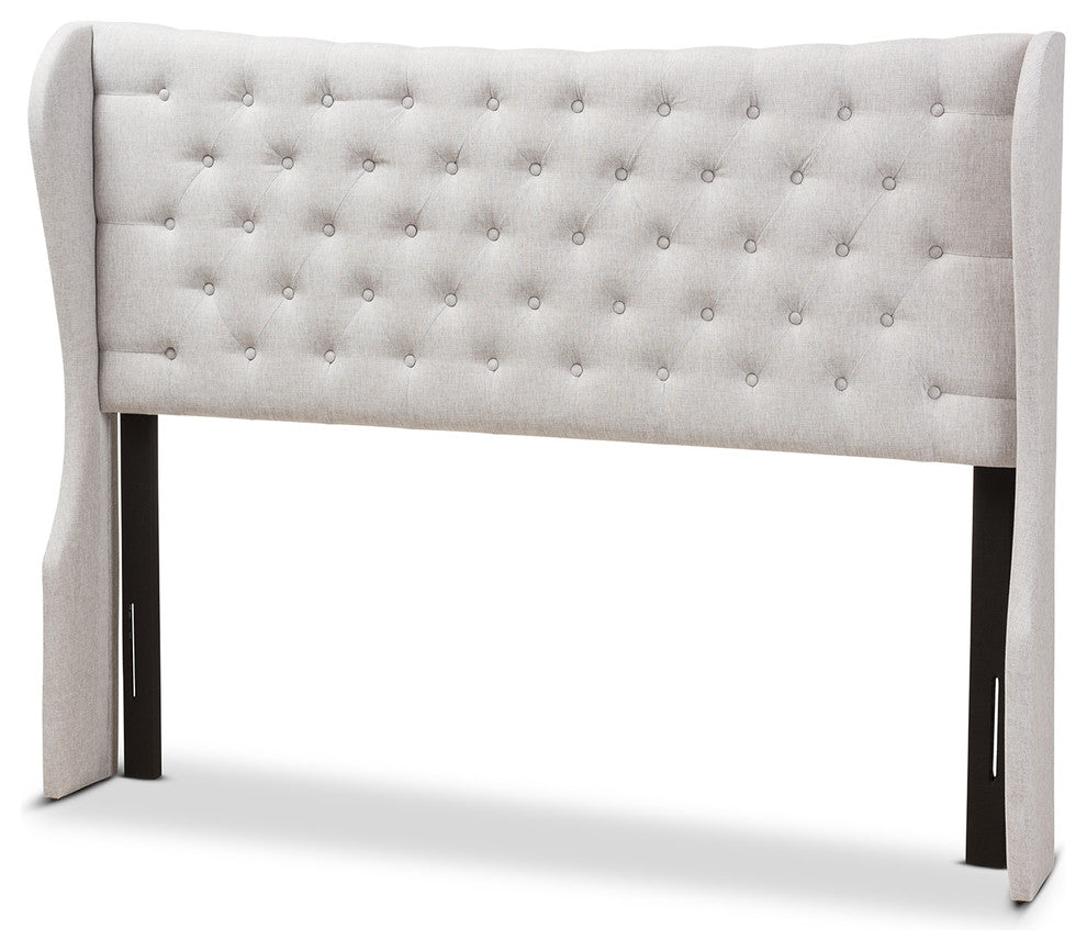 Cadence Modern Grayish Beige Fabric Button-Tufted King Size Winged Headboard