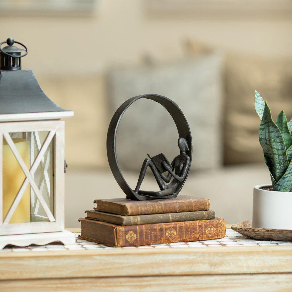 Danya B. Contemporary Encircled Reader Cast Iron Sculpture Statue, Female