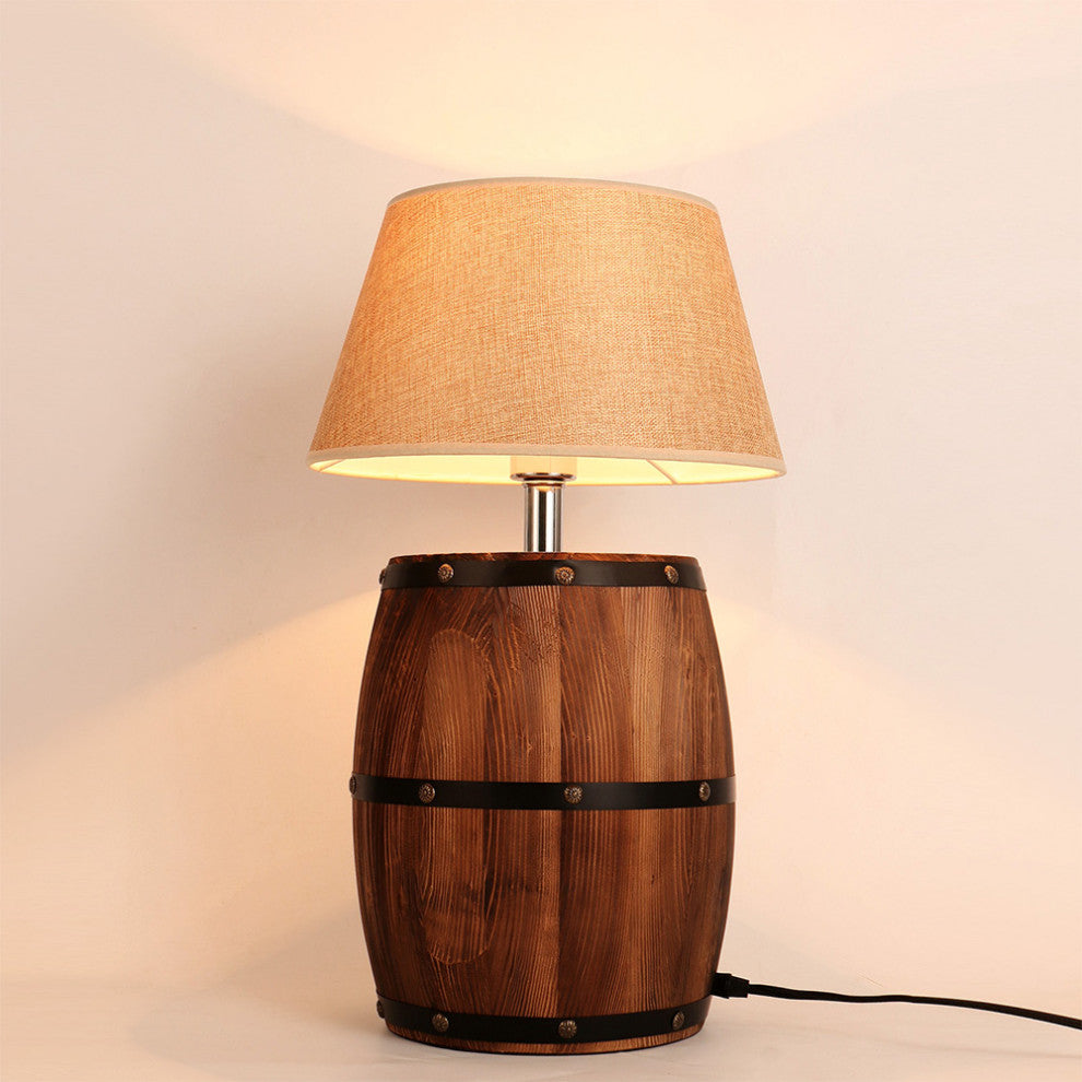 Industrial Wood Wine Barrel LED Table Lamp For Bedroom, Bar