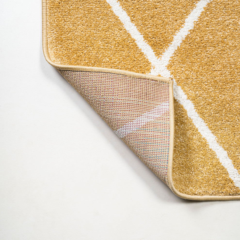 Cole Minimalist Diamond Trellis Gold/White 2 ft. x 8 ft. Runner Rug