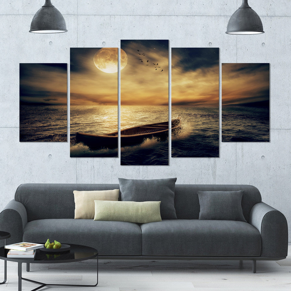 Middle of Ocean after Storm, Large Floral Canvas Art Print, 60"x32", 5 Panels