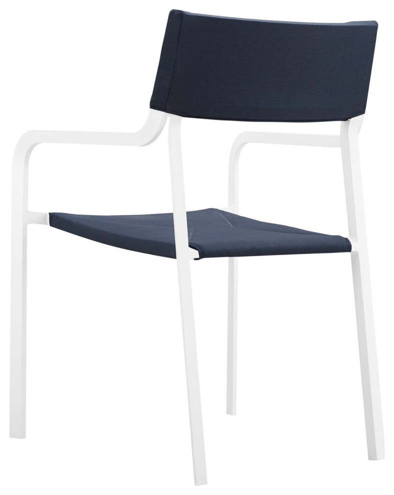Side Dining Chair and Table Set, Aluminum, Metal, White Blue Navy, Outdoor