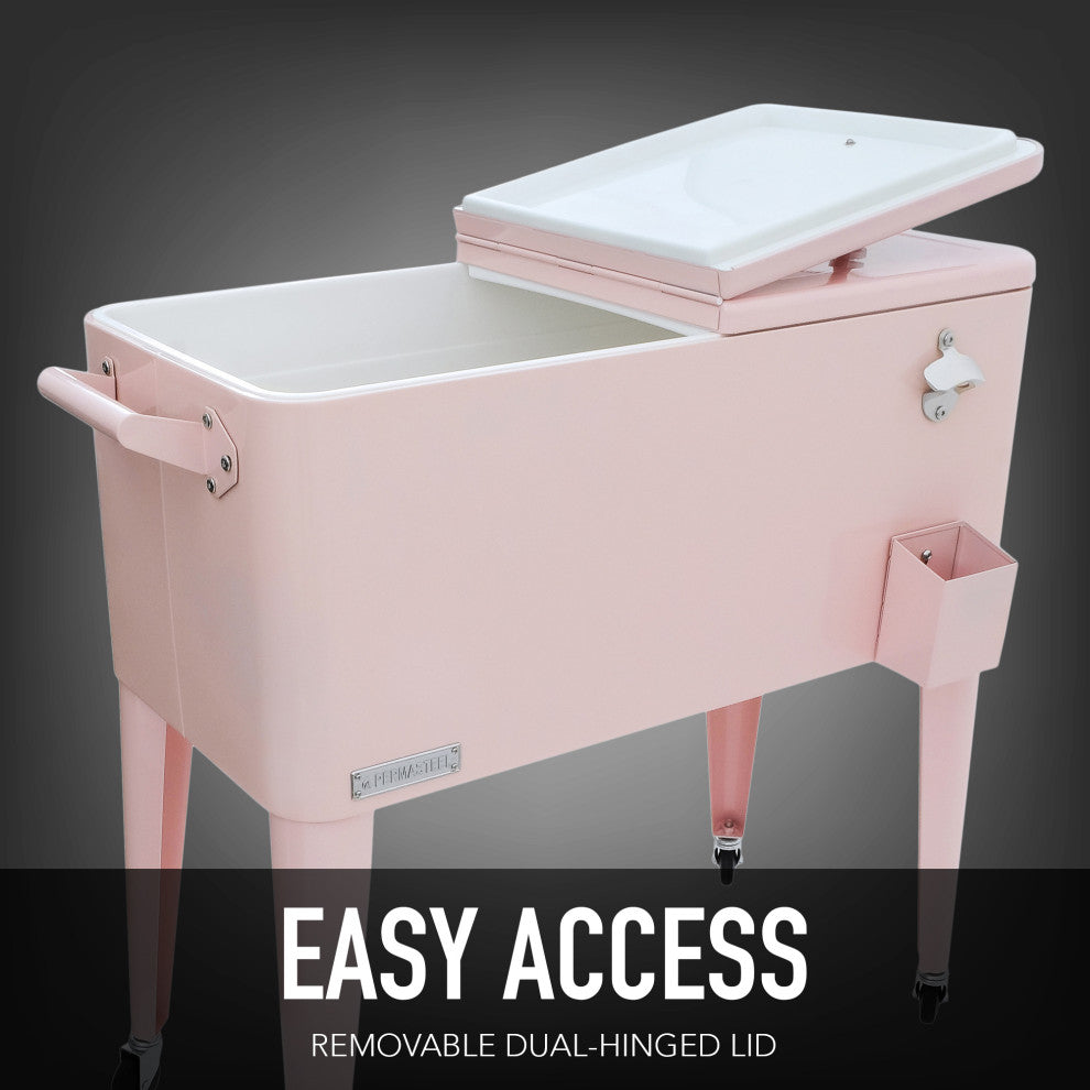 Permasteel 80 Quart Portable Rolling Patio Cooler, Pink