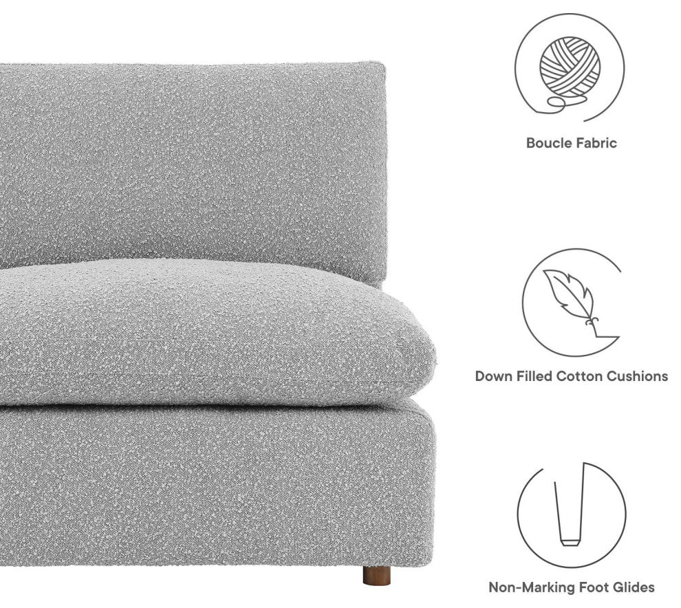 Commix Down Filled Overstuffed Boucle Fabric Armless Chair, Light Gray
