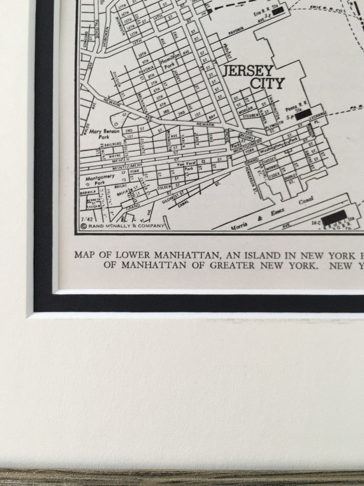 Vintage Lower Manhattan, NYC Map, Framed Original New York City Map-Authentic