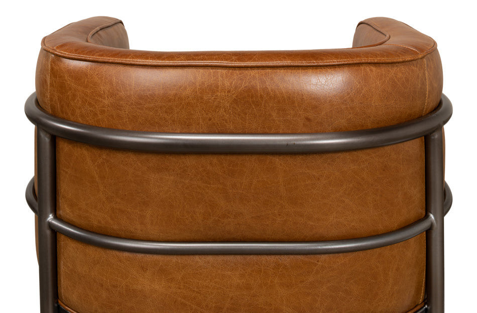 Breda Retro Brown Leather Accent Tub Chair