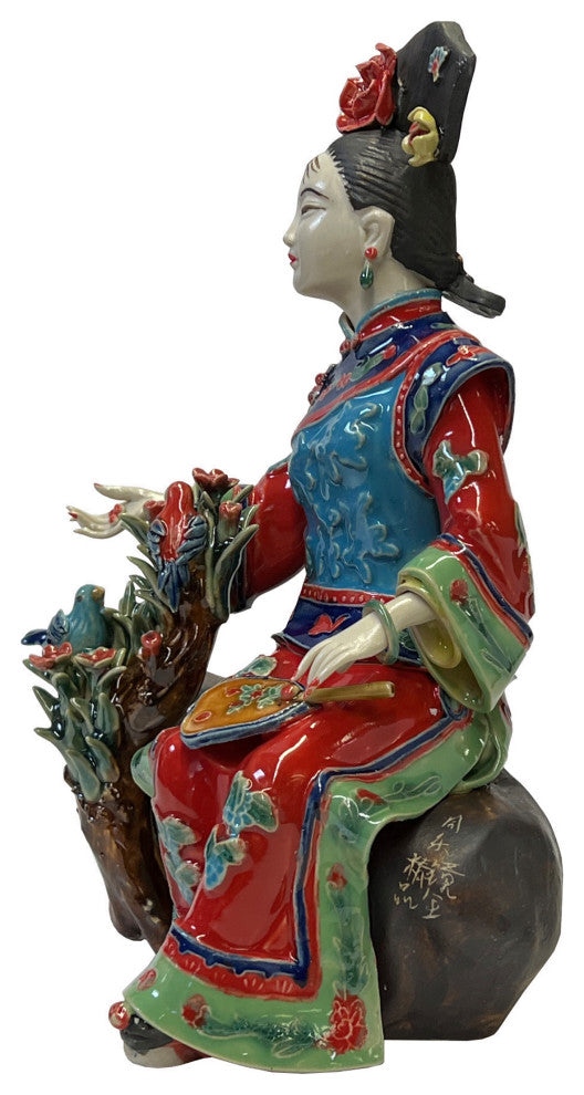 Chinese Oriental Porcelain Qing Style Dressing Hat Lady Figure Hws3090