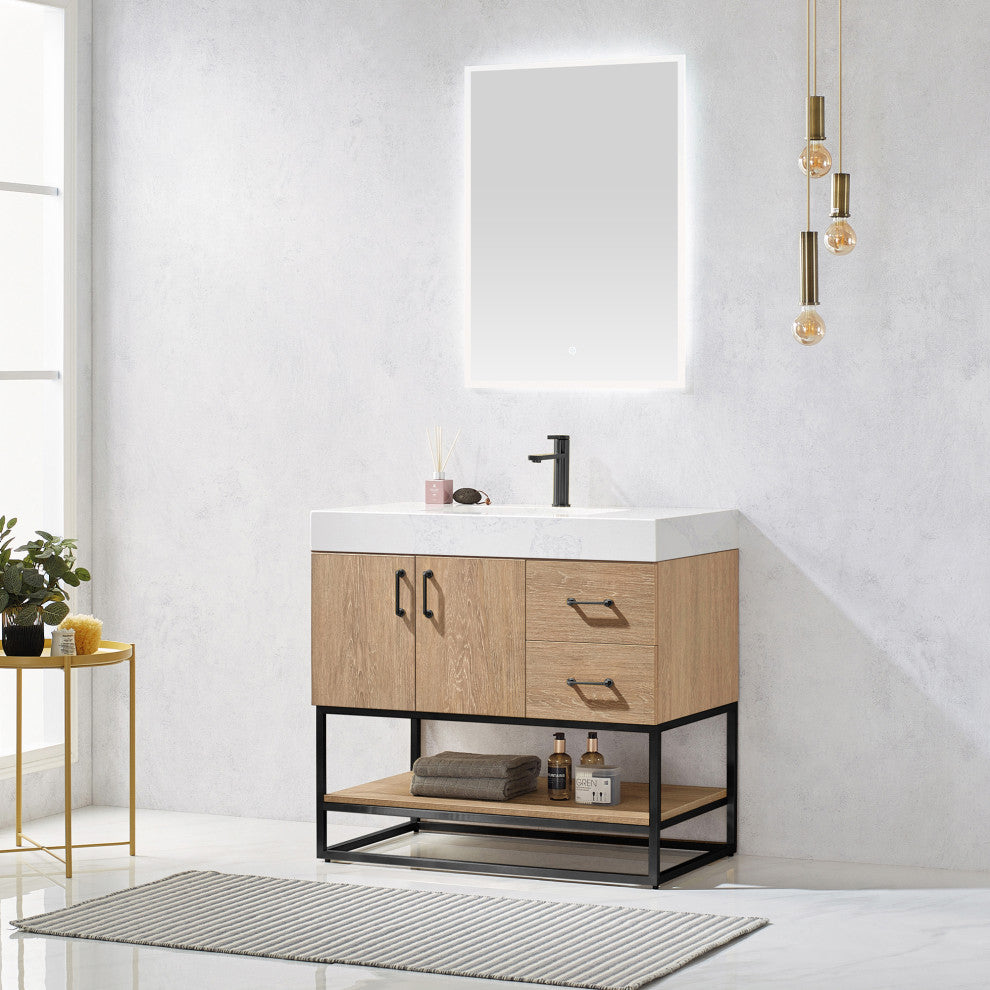 Alistair Vanity, North American Oak, Matte Black Hardware, 36", With Mirror