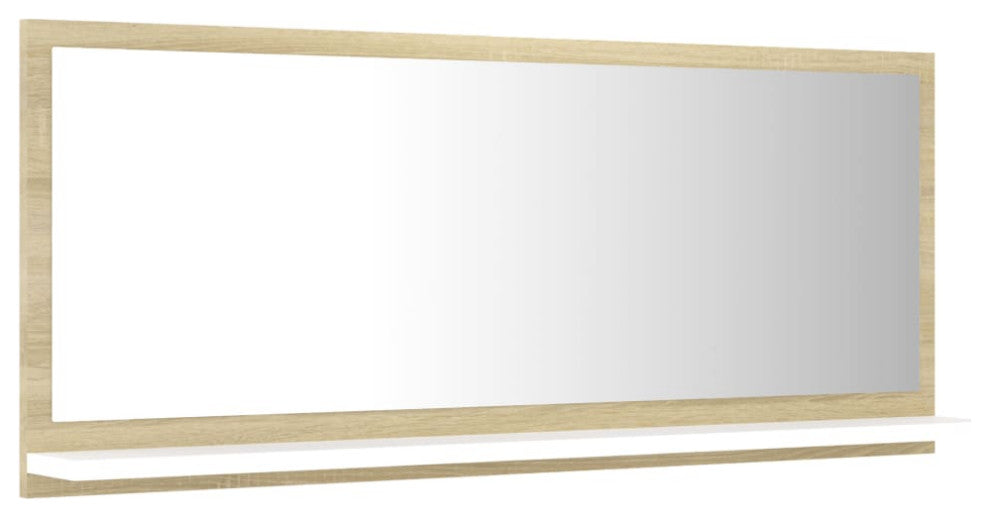 vidaXL Mirror Wall Mounted Bath Mirror White and Sonoma Oak Engineered Wood