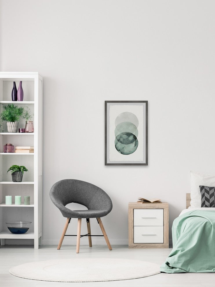 "Ombre Green Circles" Framed Painting Print, 8"x12"