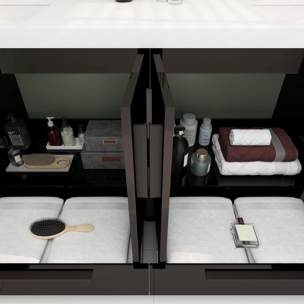 Carla 84" Freestanding Bathroom Vanity With Double Sink, Gloss Black