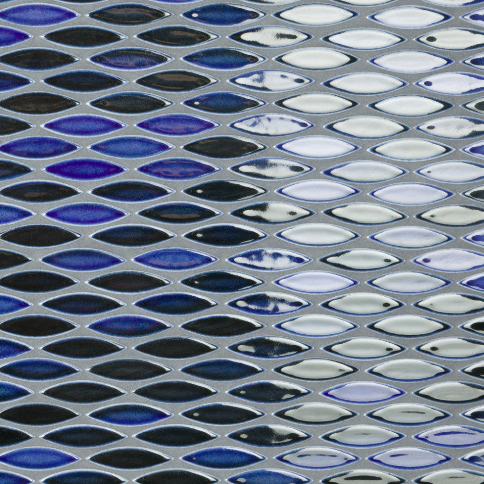 Pescado Glossy Ceramic Mosaic Floor and Wall Tile, Glossy Azul